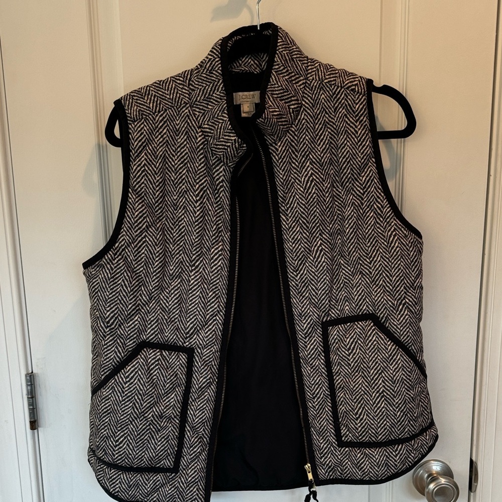 J. Crew Black and White Herringbone Vest